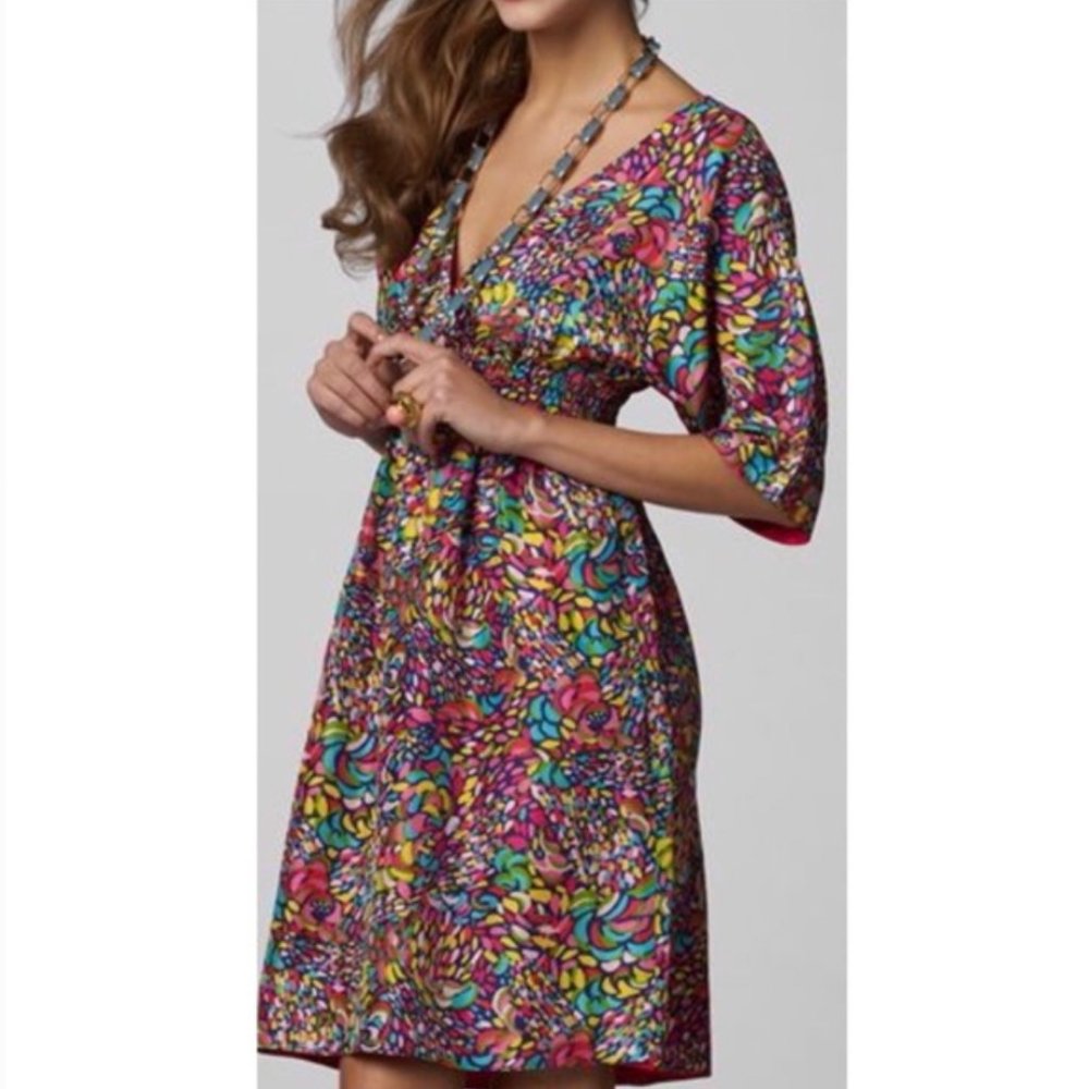 LILLY PULITZER pink silk reversible Anders kimono dress in Booty Caw print